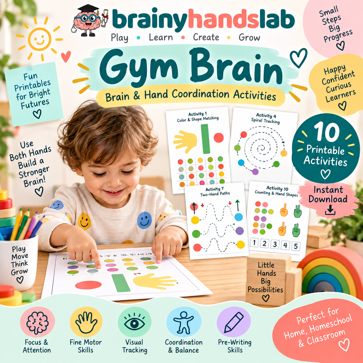 Brain Finger Gym – Brain & Hand Coordination | Fine Motor & Visual Tracking | 10 Printable