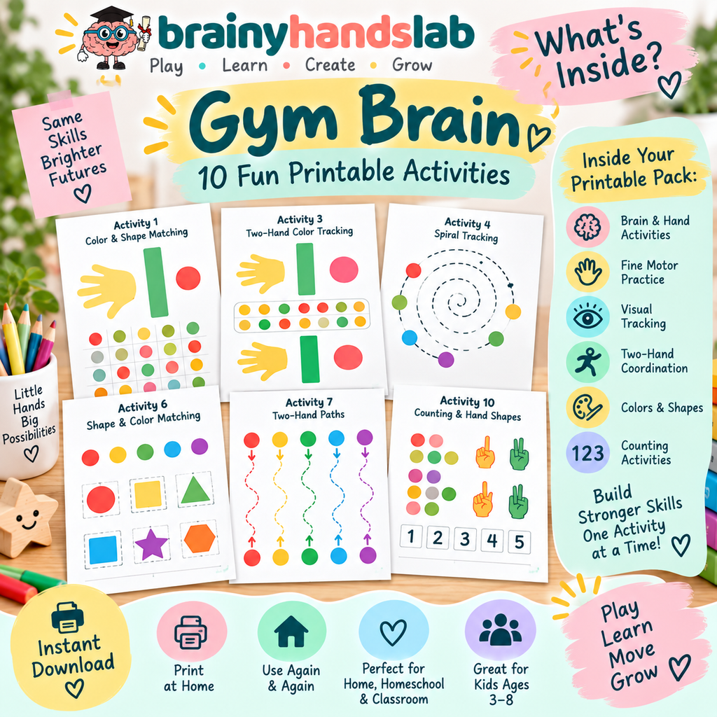 Brain Finger Gym – Brain & Hand Coordination | Fine Motor & Visual Tracking | 10 Printable